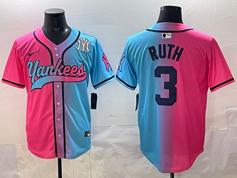 Men New York Yankees #3 Ruth Blue pink Game 2025 Nike MLB Jersey style 009
